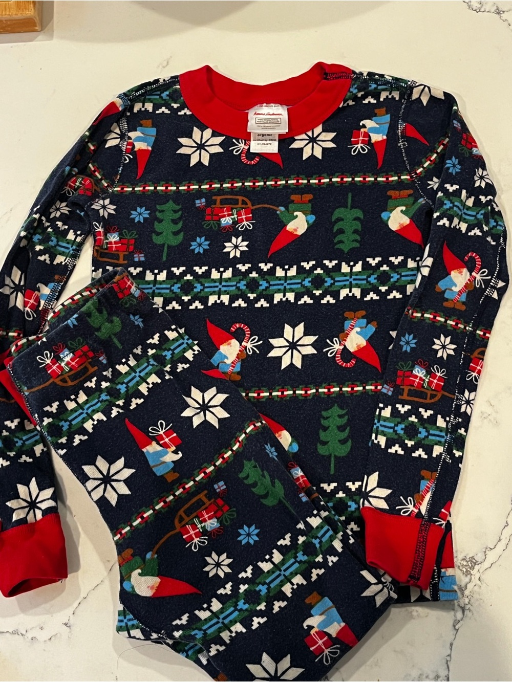 Kids Holiday Gnome Pj Set with Red Trim Hanna Anderson